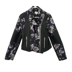 Wilfred Jacket Size 10 Floral Moto Black Blue Full Zip Pockets Lined Collared